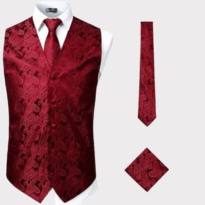 ZEROYAA Men's Classic 3pc Jacquard Paisley Suit Vest Set Necktie Pocket